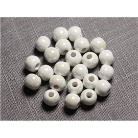 100pc - Keramik Porzellan Perlen Rund 8mm Irisierend Weiß 
