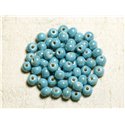 100pc - Perles Céramique Porcelaine Rondes 6mm Bleu turquoise irisé 