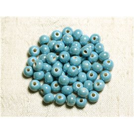 100st - Keramiek Porselein Kralen Rond 6mm Turkoois blauw iriserend 