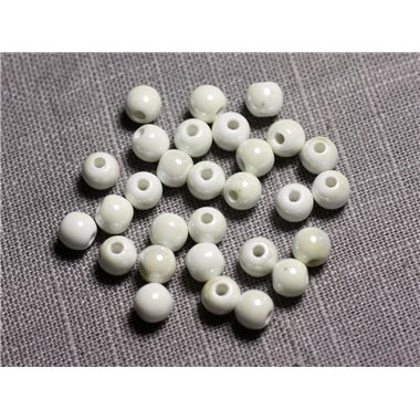 100pc - Perles Céramique Porcelaine Rondes 6mm Blanc irisé