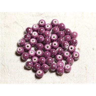 100pc - Perles Céramique Porcelaine Boules 6mm Violet Rose irisé 