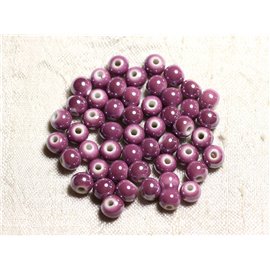 100pc - Cuentas de porcelana de cerámica redondas de 6 mm, violeta, rosa, iridiscente 