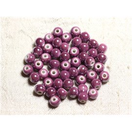 100pz - Perline in porcellana ceramica rotonda 6 mm viola rosa iridescente 