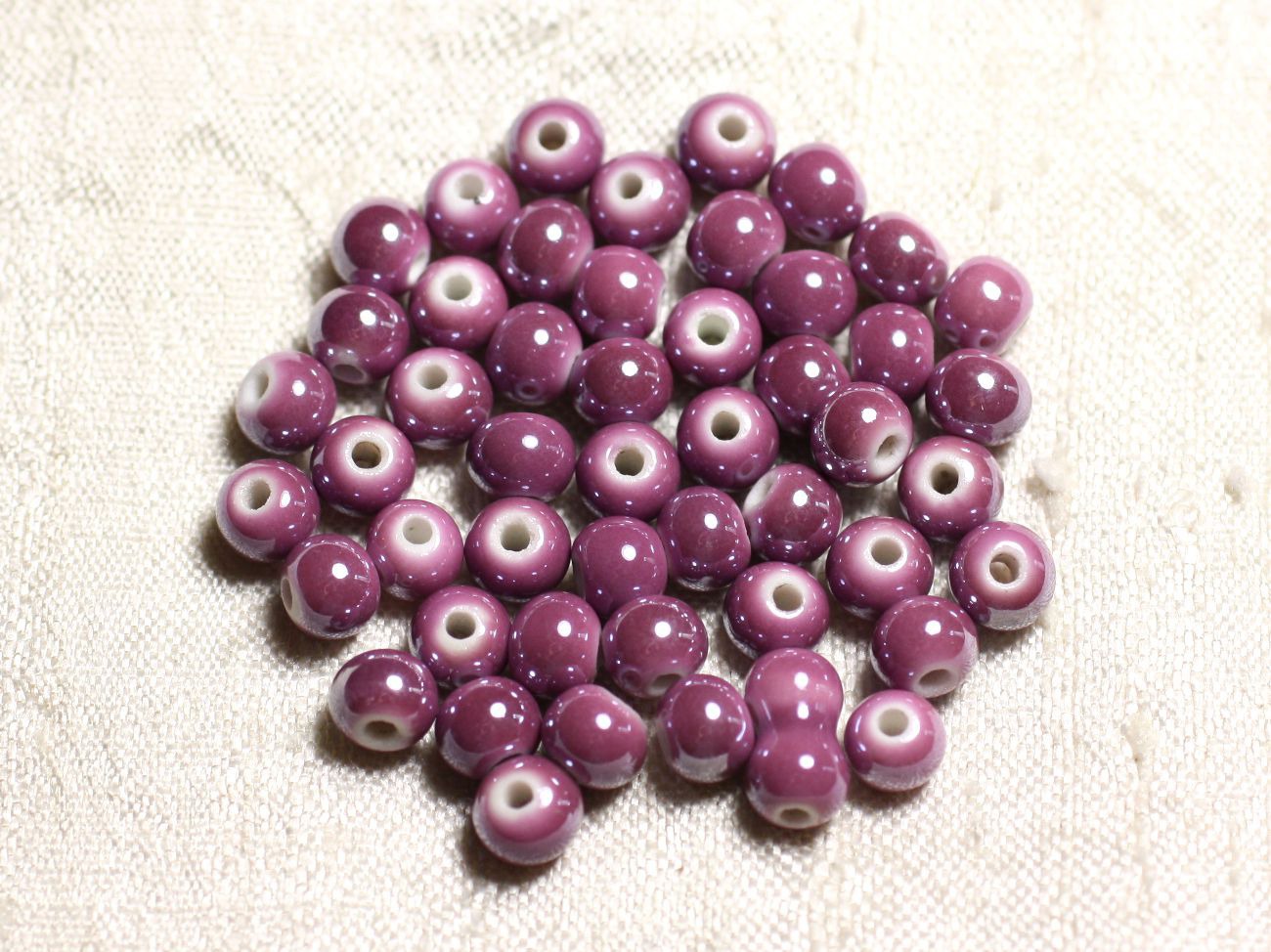 100pc - Perles Céramique Porcelaine Rondes 6mm Violet Rose irisé 