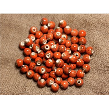 100pc - Perles Céramique Porcelaine Boules 6mm Rouge Orange Marron 