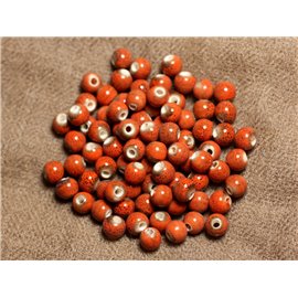 100pc - Ceramic Porcelain Beads Round 6mm Red Orange Brown 