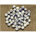 100pc - Perles Céramique Porcelaine Boules 6mm Blanc et Bleu Lavande 