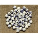 100pc - Perles Céramique Porcelaine Rondes 6mm Blanc et Bleu Lavande 