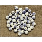 100pc - Perles Céramique Porcelaine Rondes 6mm Blanc et Bleu Lavande 