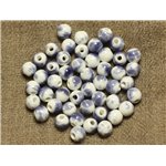 100pc - Perles Céramique Porcelaine Boules 6mm Blanc et Bleu Lavande 