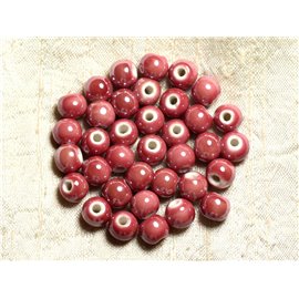 100pc - Iridescent Porcelain Ceramic Beads Round 8mm Red Pink Terracotta 