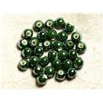 100pc - Perles Céramique Porcelaine irisées Rondes 8mm Vert Olive Empire 