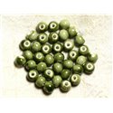 100pc - Perles Céramique Porcelaine Rondes 8mm Vert Kaki 