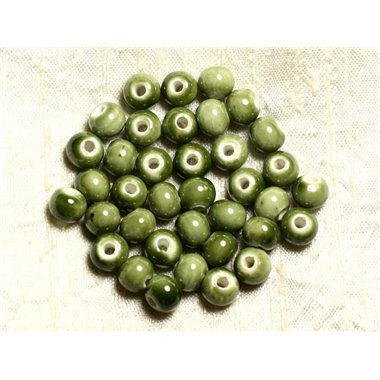 100pc - Perles Céramique Porcelaine Rondes 8mm Vert Kaki 