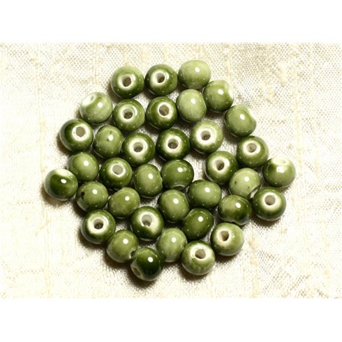 100pc - Perles Ceramique Porcelaine Boules 8mm Vert Olive Kaki