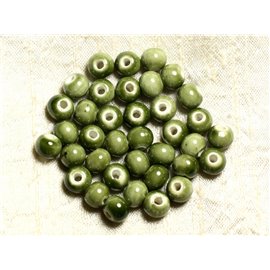 100pc - Porcelain Ceramic Beads Round 8mm Khaki Green 