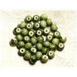 100pc - Perles Ceramique Porcelaine Boules 8mm Vert Olive Kaki
