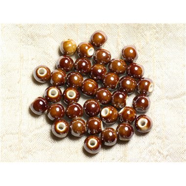 100pc - Perles Ceramique Porcelaine Boules 8mm Marron Noisette Chocolat