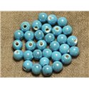 100pc - Perles Céramique Porcelaine irisées Rondes 8mm Bleu Turquoise 