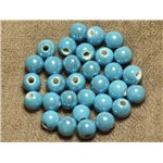 100pc - Perles Céramique Porcelaine irisées Rondes 8mm Bleu Turquoise 
