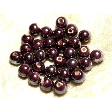 100pc - Perles Ceramique Porcelaine Boules 8mm Violet Prune