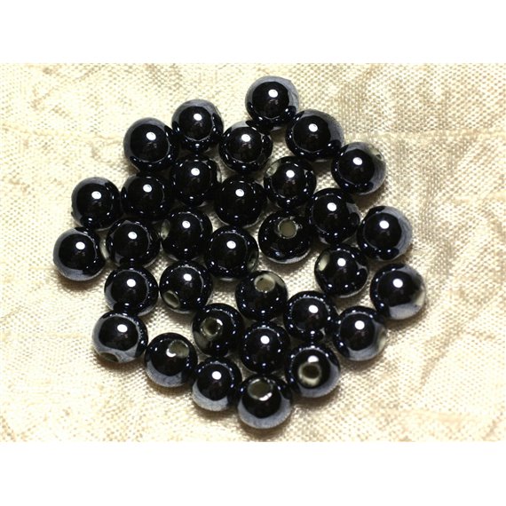 100pc - Perles Céramique Porcelaine irisées Rondes 8mm Noir 