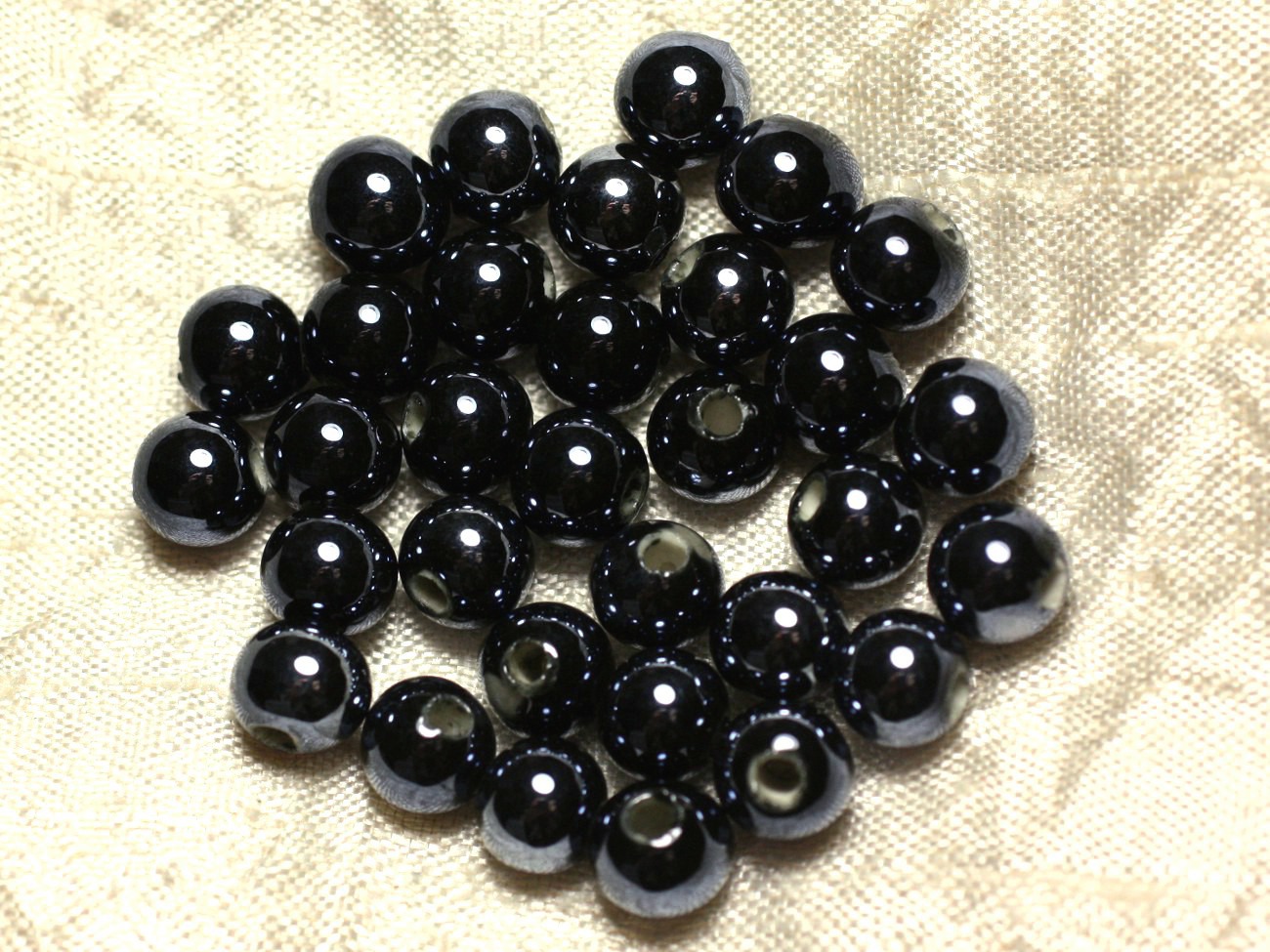 100pc - Perles Céramique Porcelaine irisées Rondes 8mm Noir 