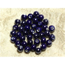 100pc - Cuentas De Cerámica De Porcelana Iridiscente Redondas 8mm Azul Noche 