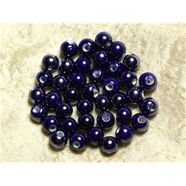 100pc - Iridescent Porcelain Ceramic Beads Round 8mm Midnight Blue 