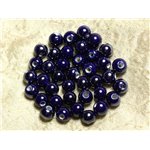 100pc - Perles Céramique Porcelaine irisées Rondes 8mm Bleu nuit 