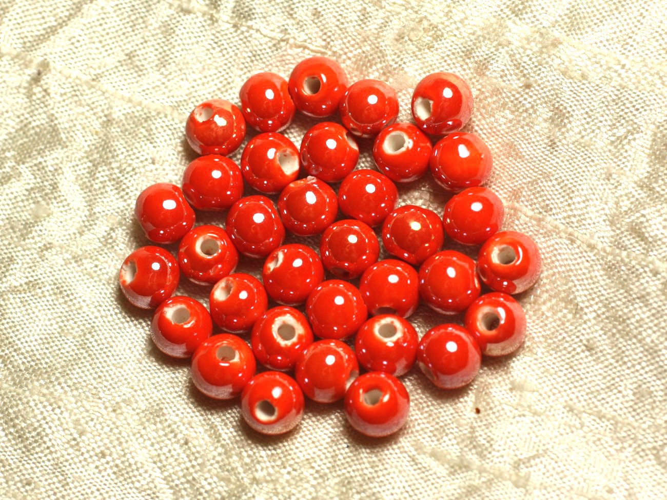 100pc - Perles Céramique Porcelaine irisées Rondes 8mm Orange 