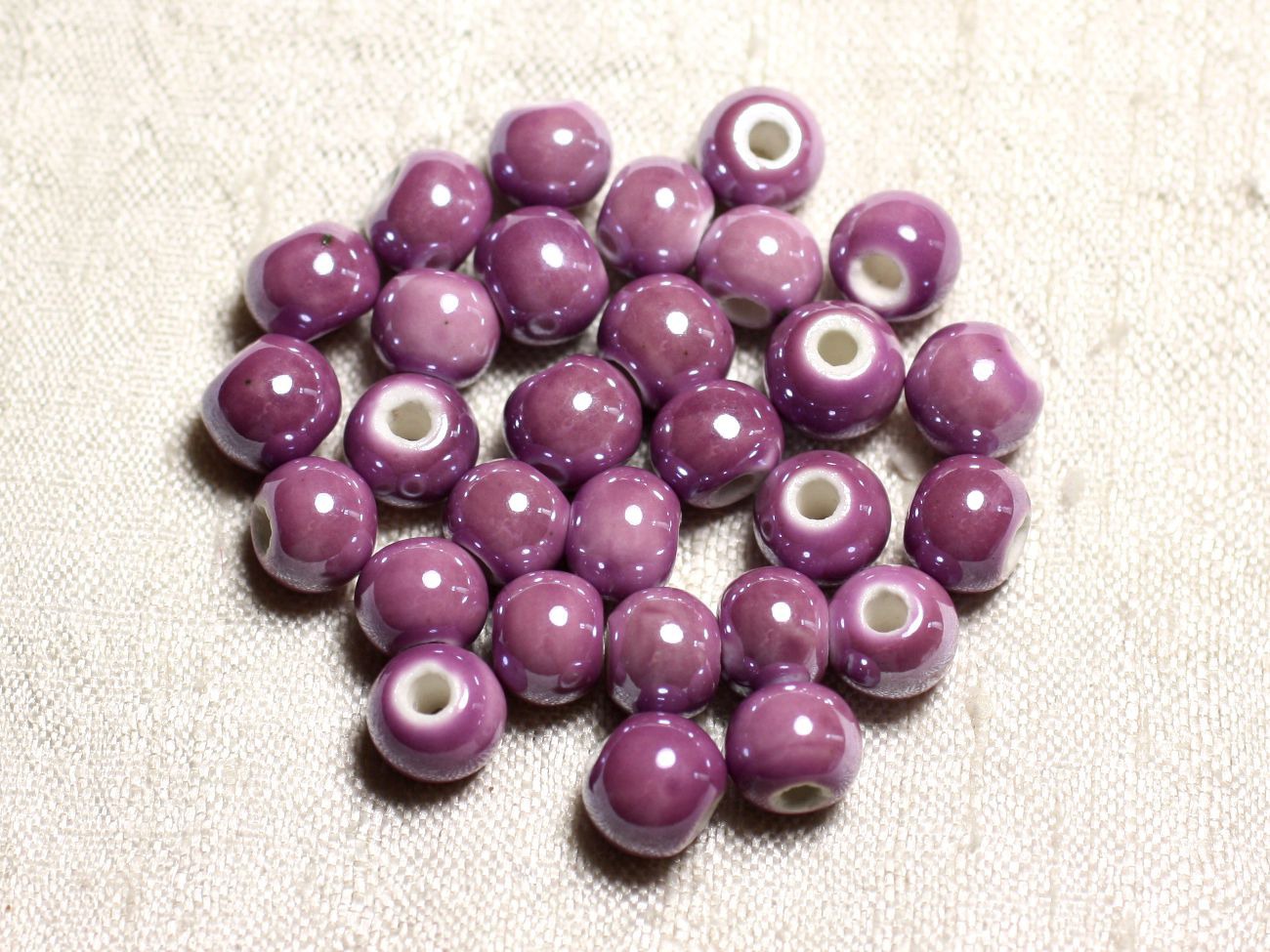 100pc - Perles Céramique Porcelaine irisées Rondes 8mm Violet Rose 