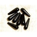 Fil 39cm 13pc env - Perles de Pierre - Onyx noir Gouttes 30x10mm