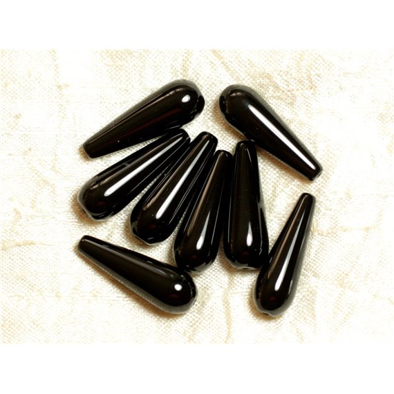 Fil 39cm 13pc env - Perles de Pierre - Onyx noir longues Gouttes 30x10mm 