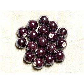 100pc - Ceramic Porcelain Beads Round iridescent 12mm Purple 