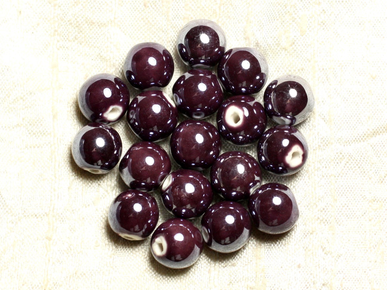 100pc - Perles Céramique Porcelaine Rondes irisées 12mm Violet 
