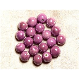 100pz - Perline in ceramica porcellana tonda iridescente 12mm viola rosa malva 