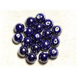 100pc - Perles Céramique Porcelaine Rondes irisées 12mm Bleu nuit 