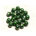 100pc - Perles Céramique Porcelaine Rondes irisées 12mm Vert Olive Empire 