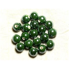 100pc - Cuentas de porcelana de cerámica redonda iridiscente 12 mm Verde oliva Imperio 