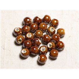 100pc - Ceramic Porcelain Beads Round iridescent 10mm Brown 