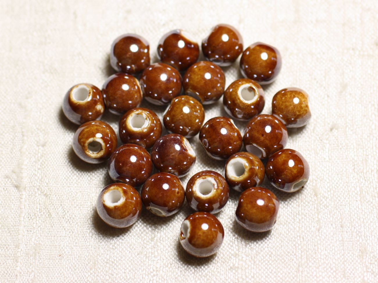 100pc - Perles Céramique Porcelaine Rondes irisées 10mm Marron 