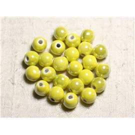 100pc - Ceramic Porcelain Beads Round iridescent 10mm Yellow 