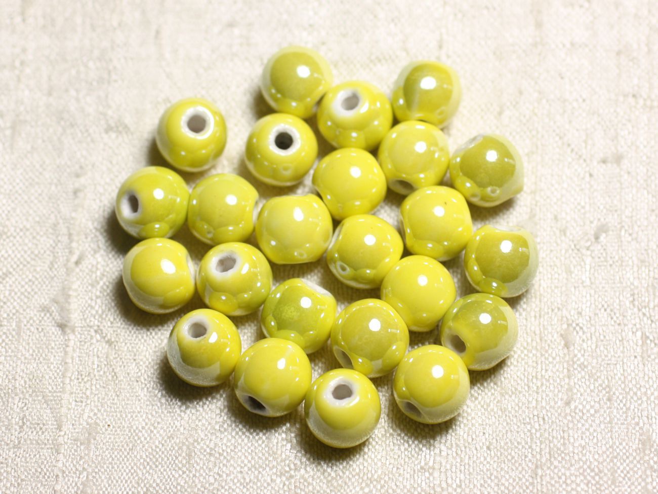 100pc - Perles Céramique Porcelaine Rondes irisées 10mm Jaune 