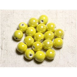 100pc - Ceramic Porcelain Beads Round Iridescent 12mm Yellow 