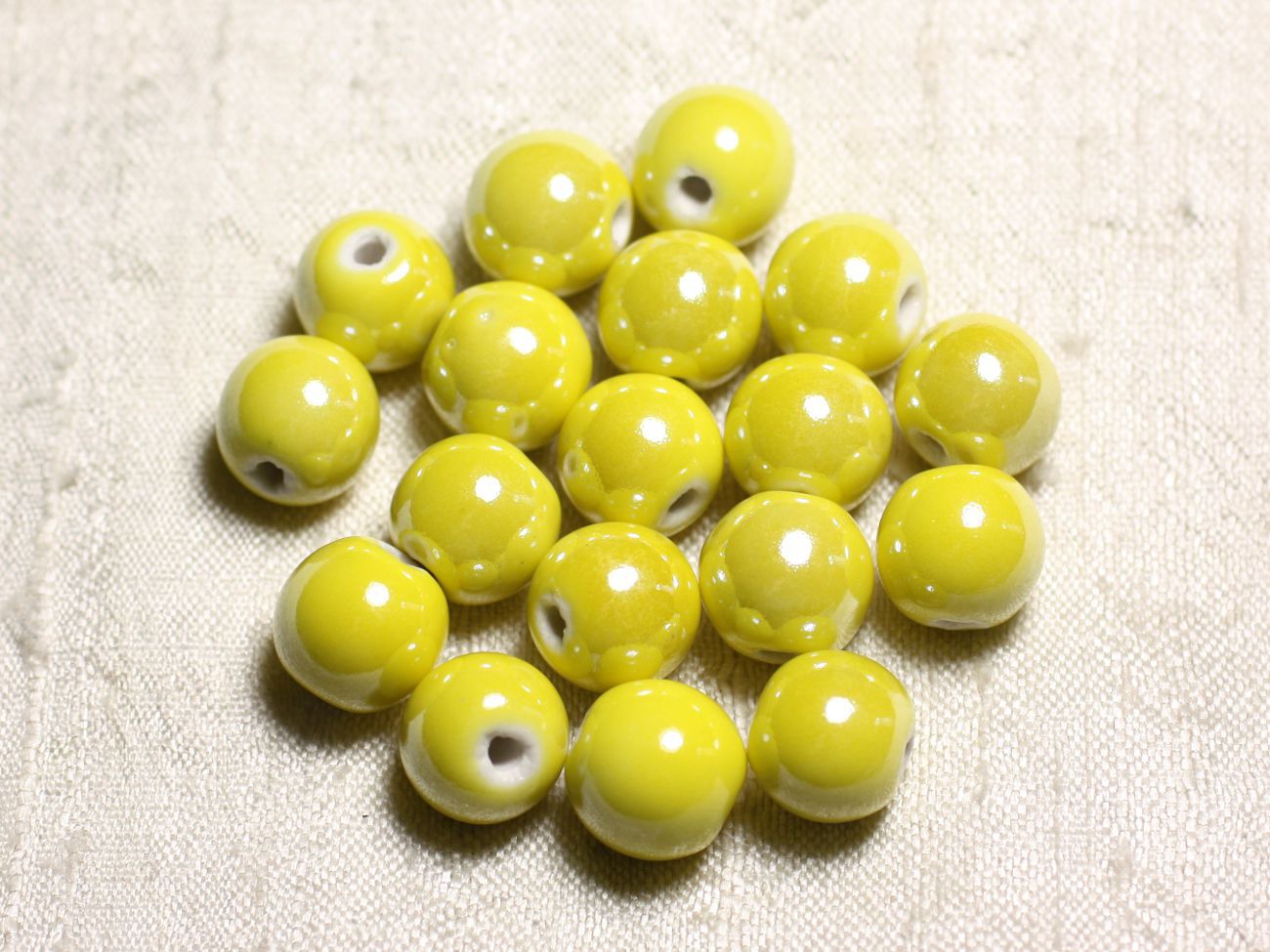 100pc - Perles Céramique Porcelaine Rondes irisées 12mm Jaune 