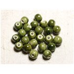 100pc - Perles Céramique Porcelaine Rondes 10mm Vert Kaki 