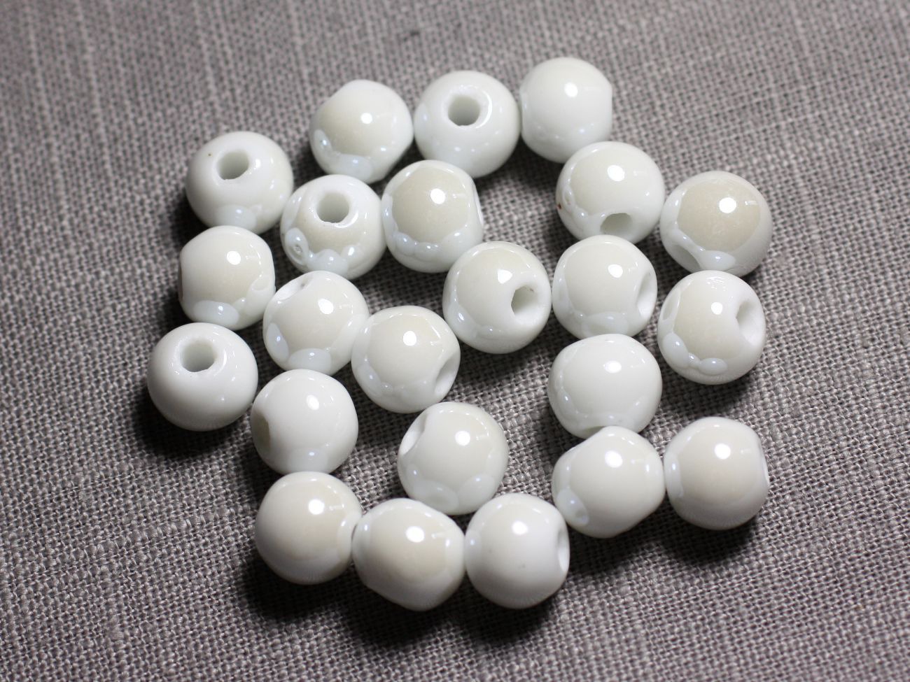 100pc - Perles Céramique Porcelaine Boules 10mm Blanc irisé 