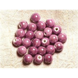 100pc - Ceramic Porcelain Beads Round iridescent 10mm Purple Pink Mauve 