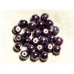 100pc - Perles Ceramique Porcelaine Boules 10mm Violet Byzantin
